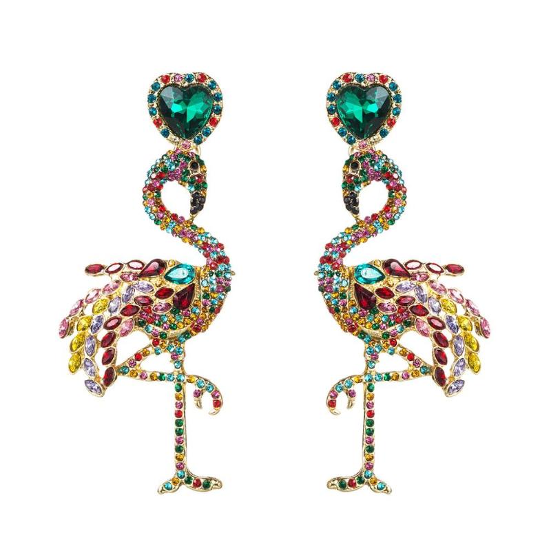 

Multicolors Resin Crystal Flamingo Birds Dangle Earrings For Women Fashion Jewelry Trendy Maxi Statement Earrings Accessories