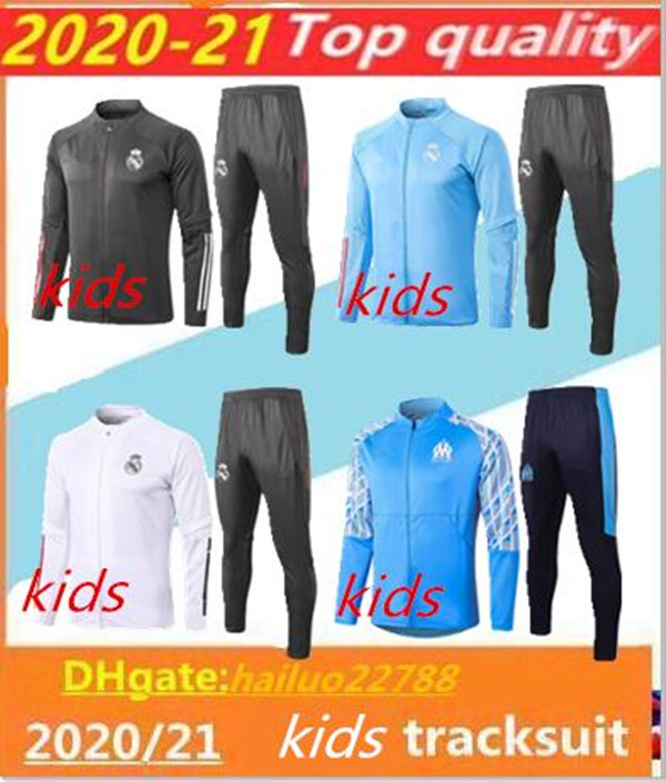 

20 21 Real Madrid kids soccer tracksuit jackets Chandal 2020 2021 camiseta de futbol HAZARD BENZEMA MODRIC football jacket training suit, Grey