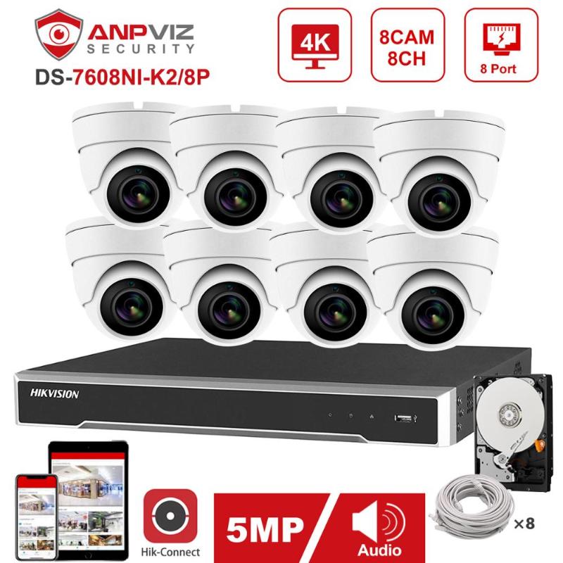 

Hikvision H.265+ 8CH 4K POE NVR Kit 5MP POE IP Camera System With 4/6/8 Dome IP Camera Indoor Outdoor Hik-Connect APP HDD