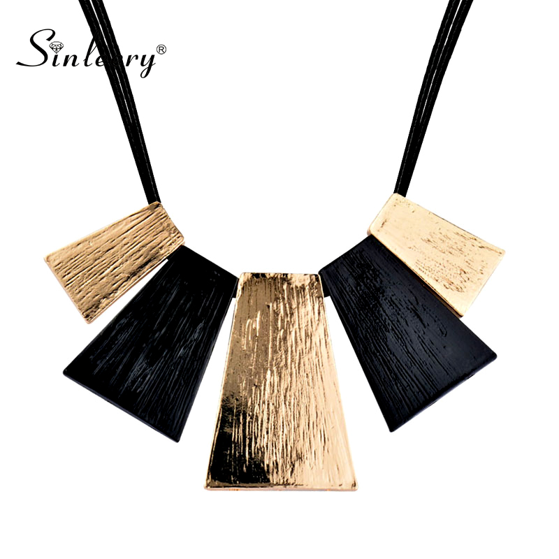 

SINLEERY Bohemia Big Metal Geometric Pendant Chunky Necklace Statement Maxi Jewelry For Women Black Leather Chain XL751 SSI