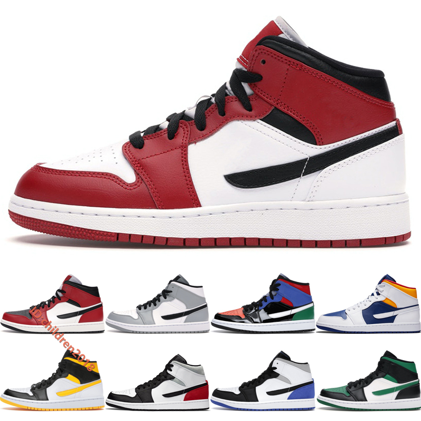 

2020 Jumpman 1 Mid Men Women Basketball Shoes Chicago Multi Patent Royal Blue Laser Orange Union Big Kids Outdoor Trainers Size 5.5-11, #09 multi-color