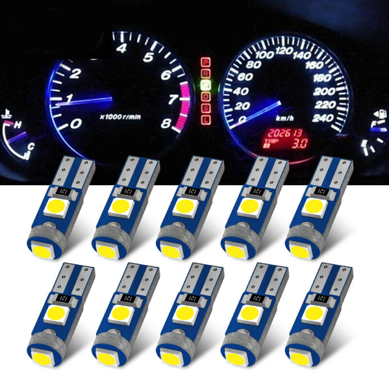 

10Pc High Quality Super Bright 3030 SMD 37 58 70 73 74 2721 T5 Dash Cluster Gauge LED Wedge Bulbs Ultra White Light, As pic