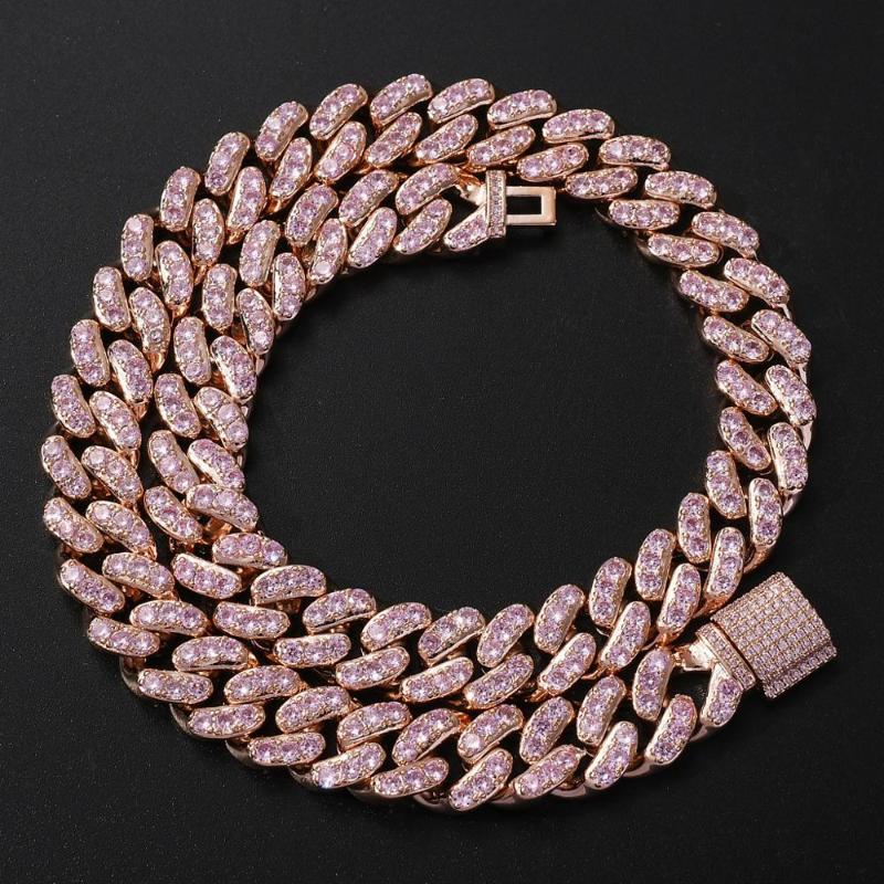 

13mm Zircon Miami Cuban Link Necklace gold pink 3 colors Plated Luxury Copper Micro Paved Cuban Chain 16/18/20/22/24inch