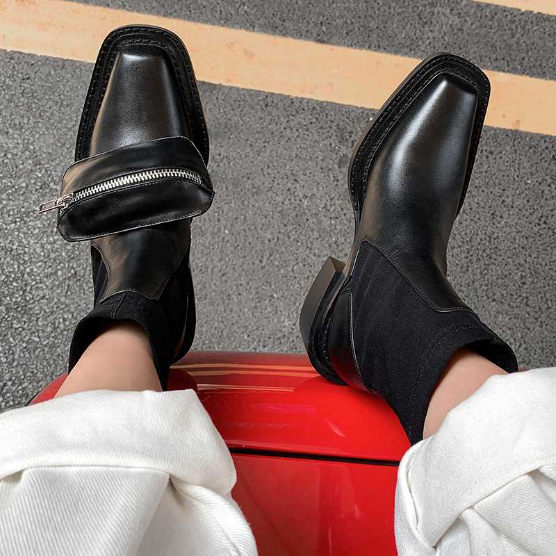 

Bottes femme 2020 new winter brand shoes women's ankle boots British style pocket decoration Motorcycle boots women botas mujer, Black