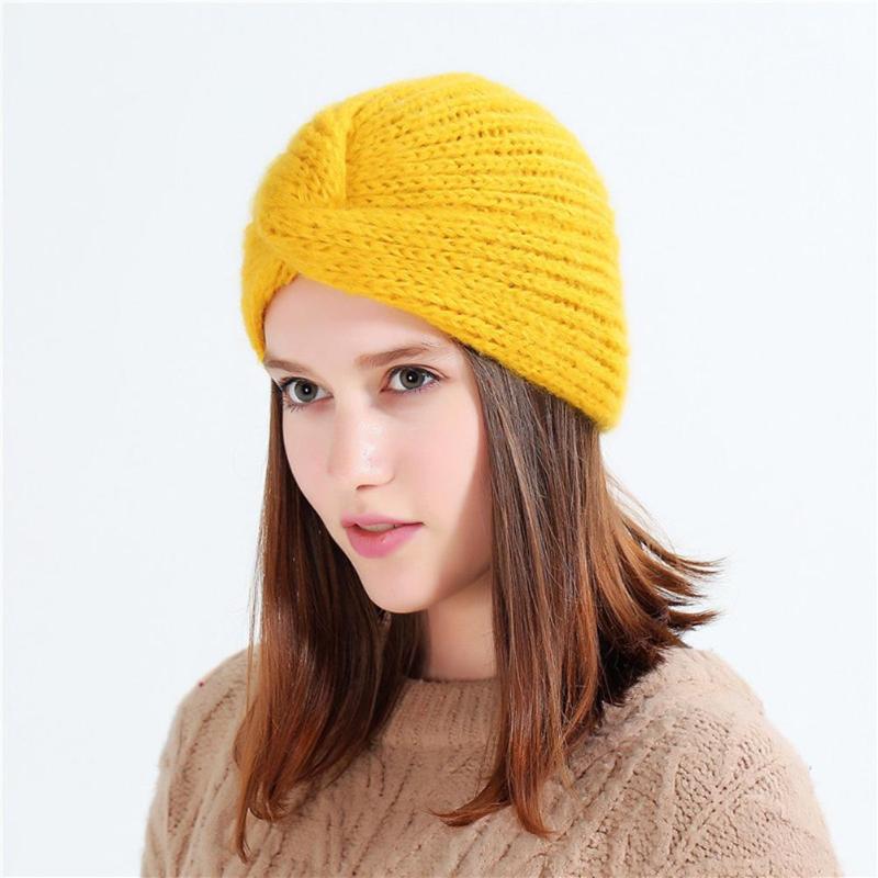 

Women Solid Color Knitted Beanie Hat Cross Turban Autumn Winter Hair Accessory Ladies Hats, White