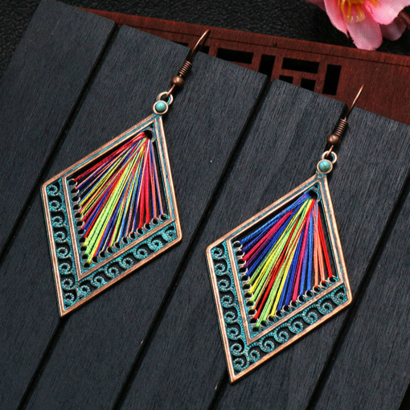

Boho Earrings 2020 Women Ethnic Handmade Winding Wire Geometric Rhombic Big Earring Party Jewelry Accessories