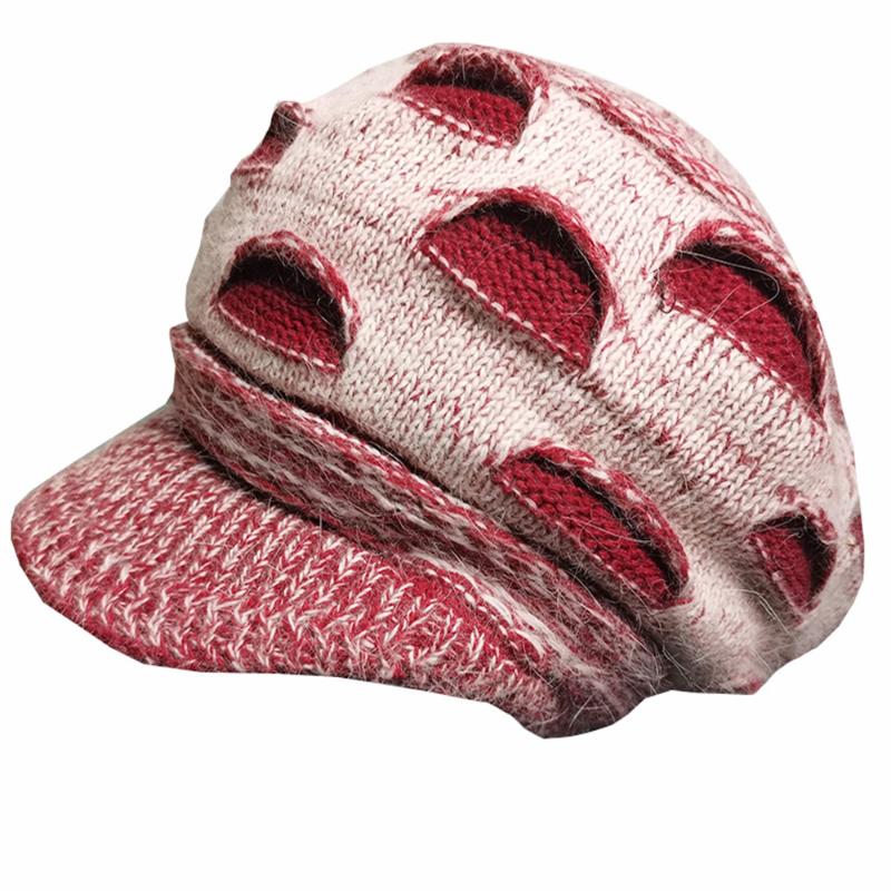 

Winter women's hat mother's hat grandmother's double thickened wool small eaves wool big eyesbig head round Beret, Beige