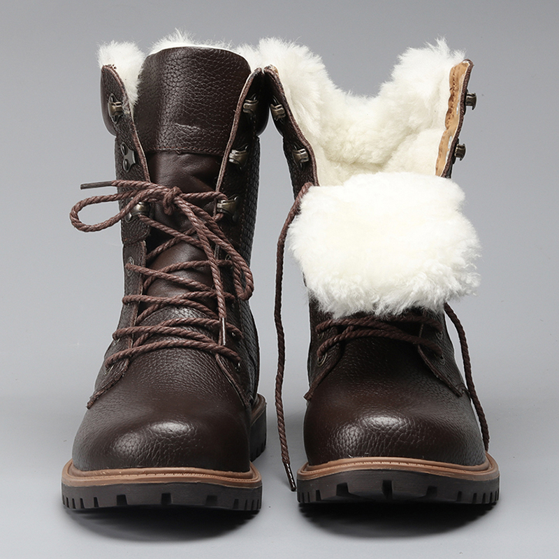 

Natural Wool Men Winter Shoes Warmest Genuine Leather Handmade Men Winter Snow Boots #YM1568, Black