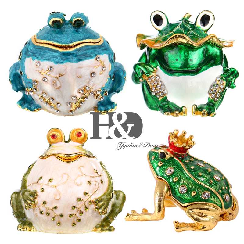 

H&D Crystal Jeweled Frog Shaped Trinket Boxes Hinged Animal Style Jewelry Collectible Box Christmas Decoration Ornament for Home