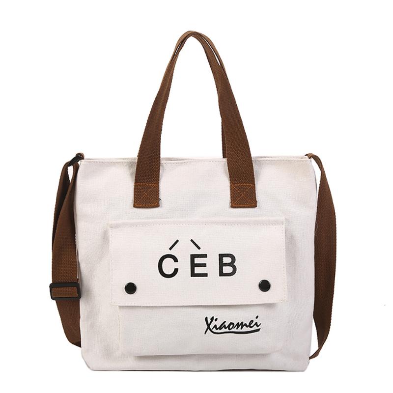 

MUQGEW Large Capacity Canvas Bags For Students Women's Letter Print Messenger Bags Simple Style Shoulder Tote Hot Sales, White