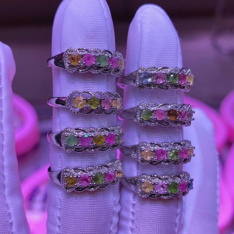 

Pure natural tourmaline row ring silver 925 women jolleria de mujer bijuteria feminina anel prata anillos pareja plata bague
