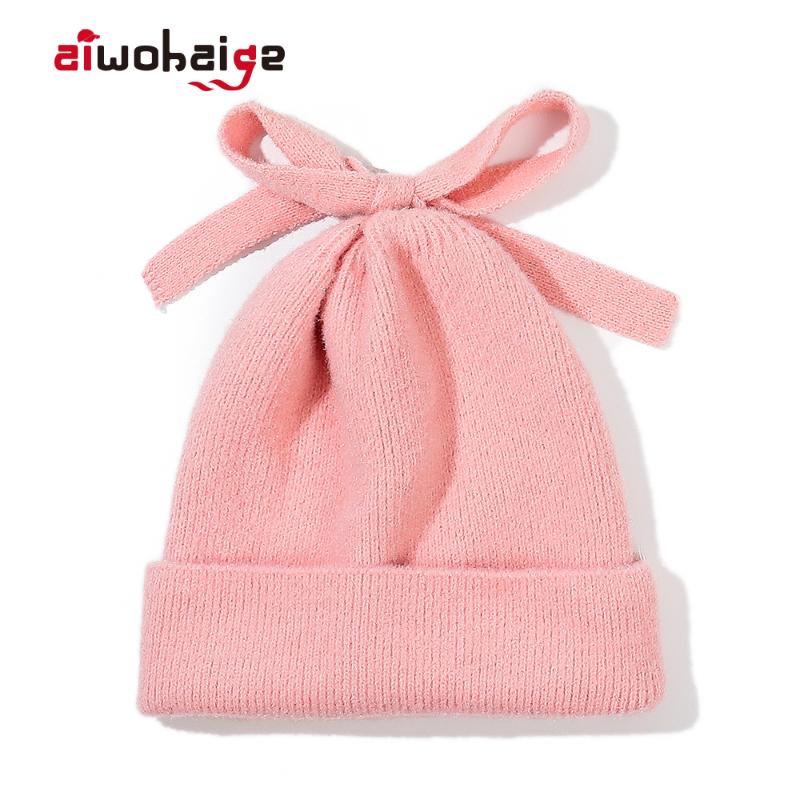 

2020 New Ladies Winter Hats High Quality Wool Knit Beanie Fashion Bow-knot Soft Cap Women Warm Thicken Hedging Cap Slouchy Ski, White