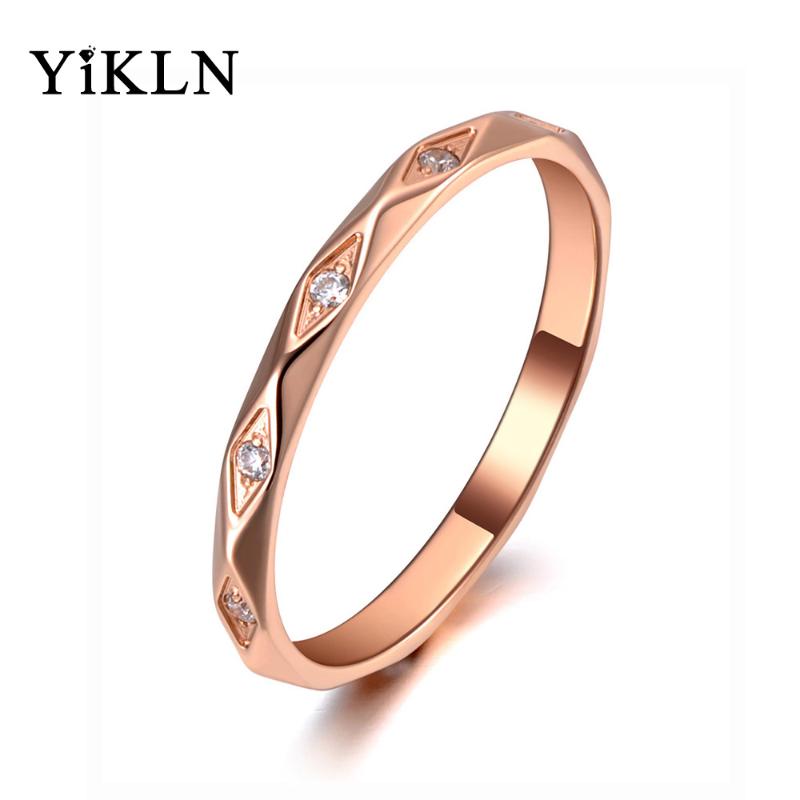 

YiKLN Vintage Titanium Stainless Steel Mosaic Rhinestone Ring Jewelry Rose Gold CZ Crystal Party Rings For Women Girls YR19140