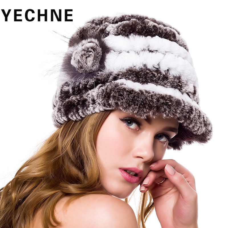 

Winter fur hat Women Genuine Knitted Rex Fur Hats Natural Stripe lady winter warm Headwear Rex Handmade Caps, 06