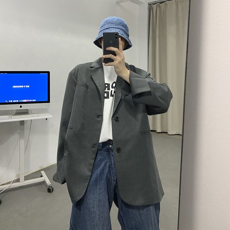 

2020 Men's Clothing Loose Suit Jacket Leisure Blazers Loose Coats Black Color Western Clothes Fashion Trend Outerwear -2XL