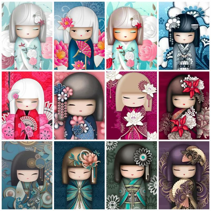 

AZQSD Diamond Painting Japanese Doll Full Square Rhinestones Pictures Diamond Embroidery Cartoon DIY Mosaic Sale