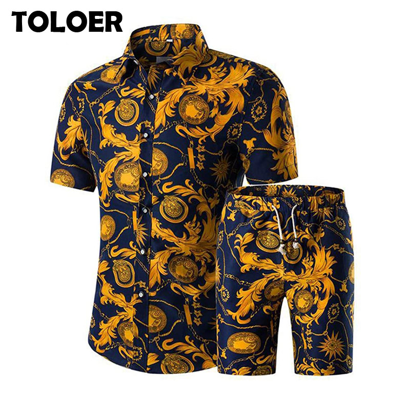 

Fashion Floral Print Shirts+Shorts Set Men 2020 Summer Short Sleeve Shirts Casual Men Clothing Sets Tracksuit Male Plus Size 5XL, Dc09