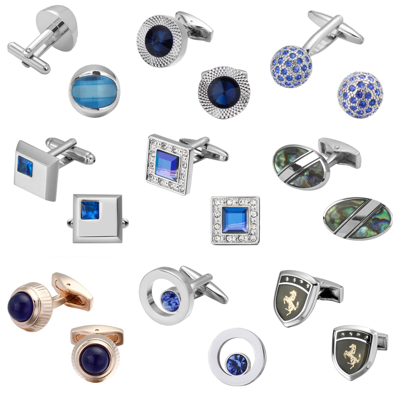 

Luxurious crystal blue Cufflinks quality wedding men Cufflinks Crystal Square Round Golden Silver Luxury Vintage Weddin