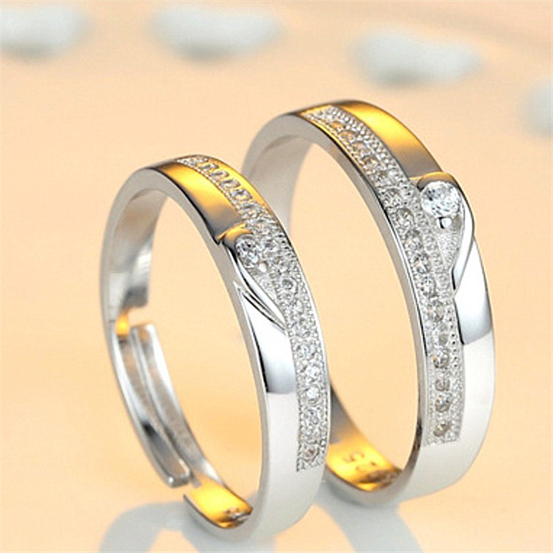 

Fashion Simple Couple Ring White Gold Plated Wedding Ring Couple Jewelry White Zircon Crystal Engagement for Men Women
