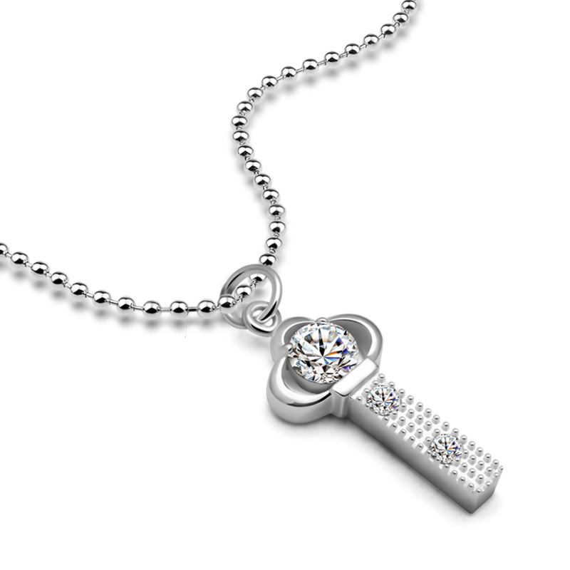 

Women zircon pendant.Wholesale silver key necklace.Fashion solid 925 silver beads long necklace.Charming sterling jewelry