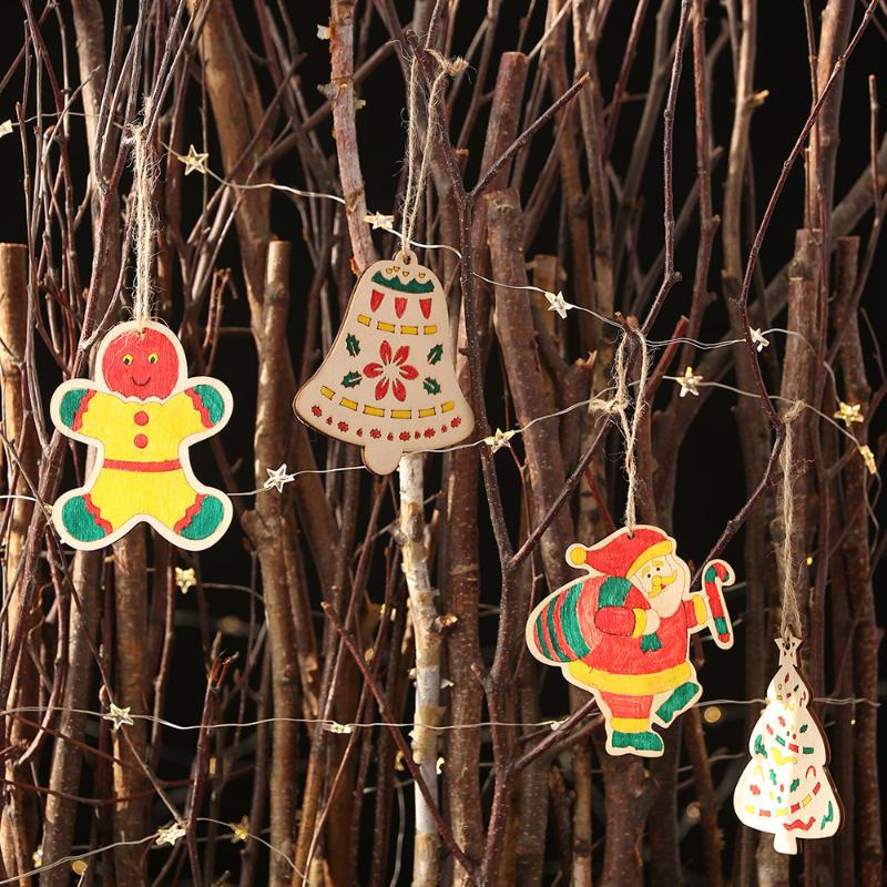 

2pcs wooden DIY Christmas tree bell Santa Claus pendant free coloring graffiti for Early education decor present 3pcs color pen