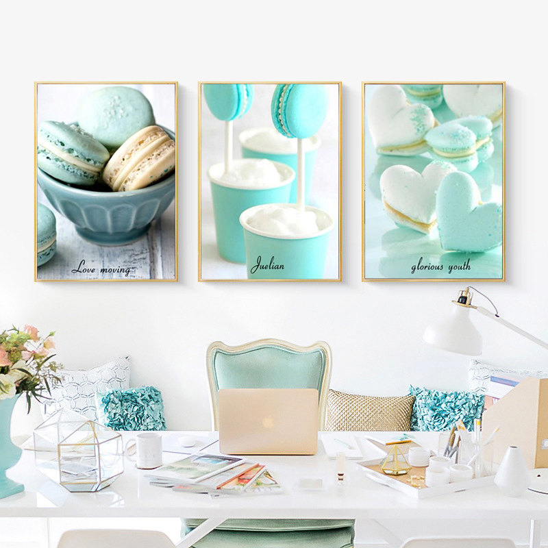 

Nordic kitchen decoration canvas art dessert painting green mint macarone Poster Wall Art Printing home pictures