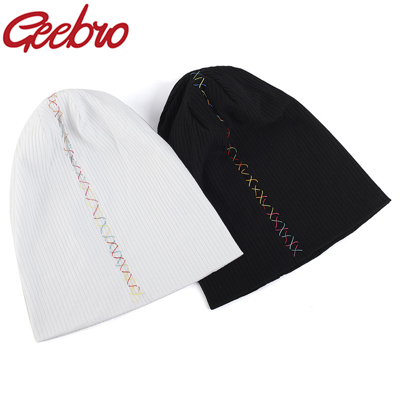 

Geebro Fashion Ribbed Cross Color Thread Hat Women Female Beanies Winter warm Hats Casual Autumn Knitted Beanie For Girl, White