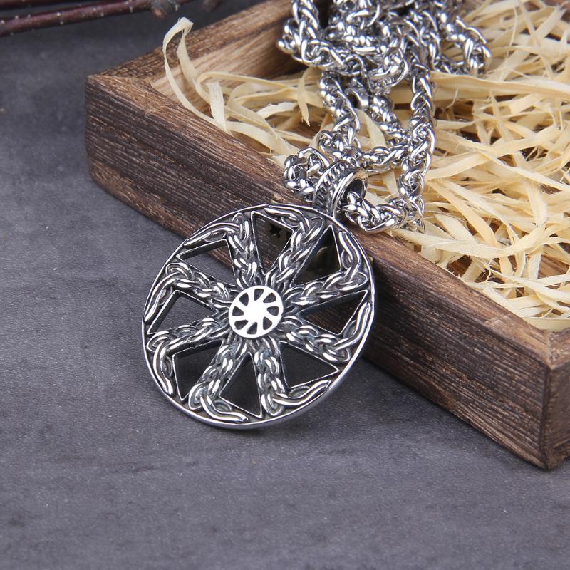 

Dropshipping Viking Amulet Eagle Rock Necklace Pendant Falcon Kolovrat Symbol Charm Slavic Nordic Talisman Men Unisex Jewelry