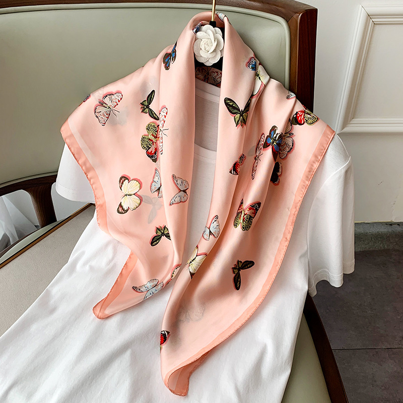 

70*70cm Pink Neck Scarf For Women Small Shawls Silk Satin Kerchief Bag Scarfs Female Square Headband Printed Scarves For Ladies
