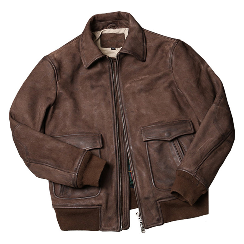 

F-1966 Read Description! Asian size air force flight A2 pilot high quality genuine cow & goat leather jacket, Black