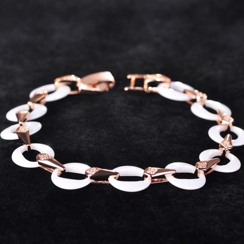 

Blucome Simple Round Circles Ceramics Bracelets Bangles Zircon Copper Jewelry Women Girls Party Daily Ceremony Hand Decoration