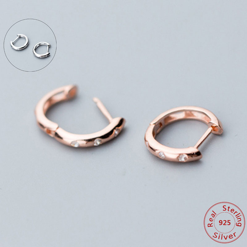 

925 Sterling Silver Simple +Cubic Zirconia Small Hoop Earring for Women Top Quality 925 Silver Jewelry Rose Gold
