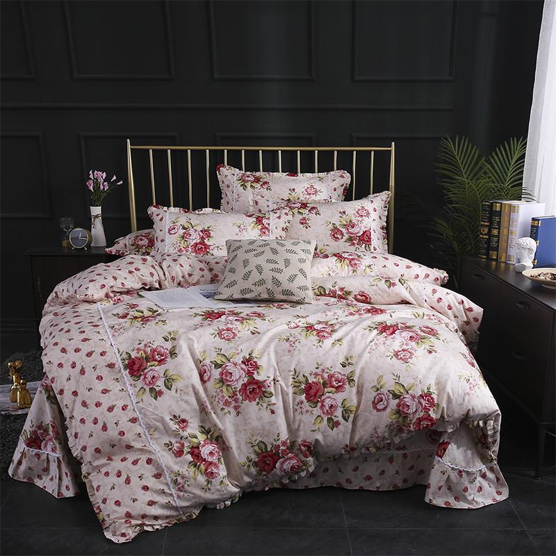 

Flowers Blossom Printed Duvet cover set 100%Cotton Queen King size 4Pcs Bedding set with Comforter Cover Bed sheet Pillow shams, Color 4
