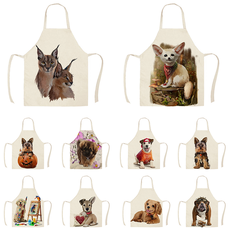 

1Pcs Kitchen Pet Dog Pattern Apron Sleeveless Cotton Linen Aprons for Men Women Home Cleaning Tools WQ325