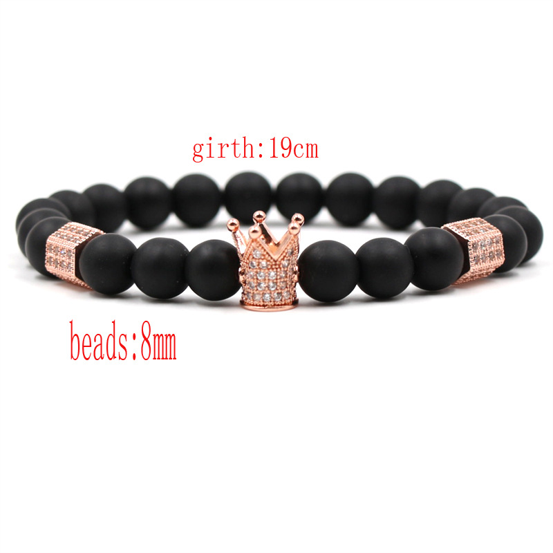 

Women Natural Stone Bead Bracelet Bangles Micro Pave Cubic Zirconia Crown Charm Couple Bracelet Fashion Men Jewelry Wholesale