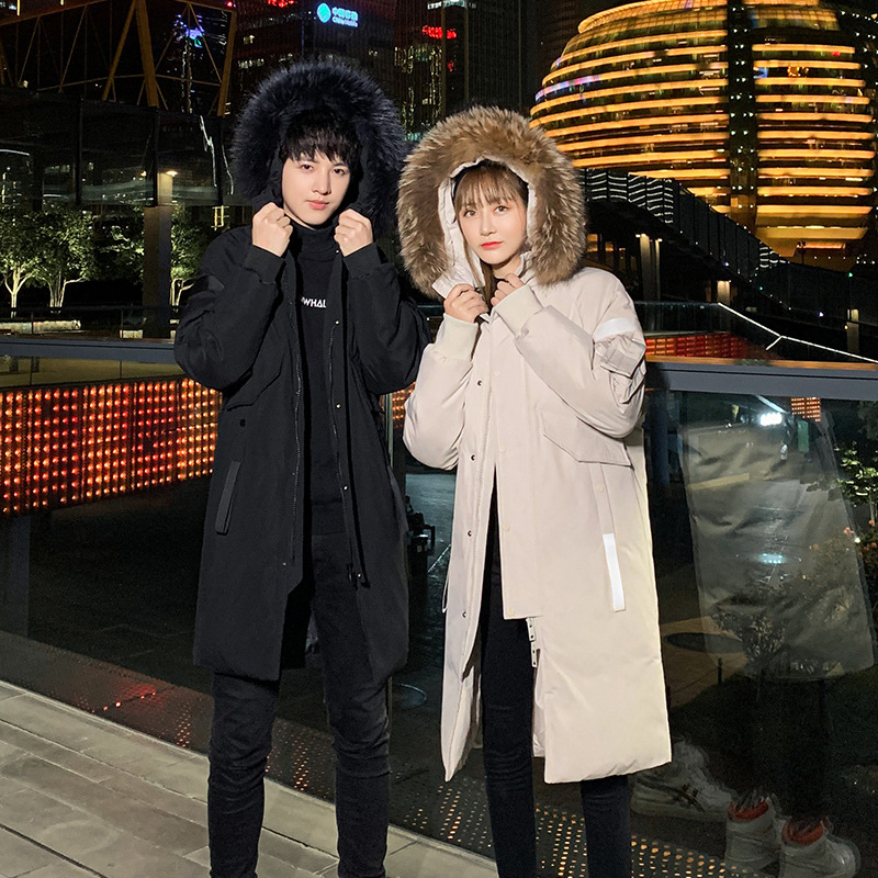 

30 Degree Winter Down Parkas Hooded Fur Collar Windbreaker 90% White Duck Down Jacket Thick Warm Long Couple Coat -3XL, Beige