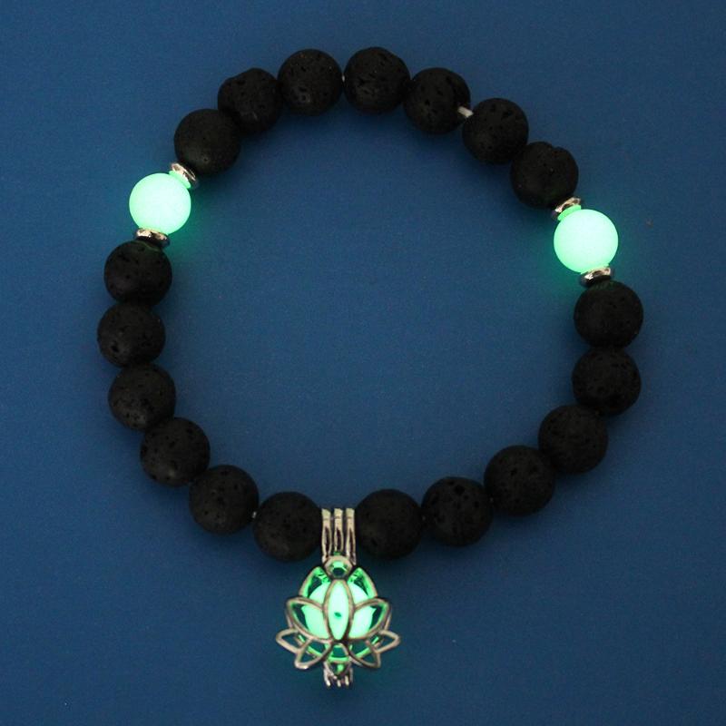 

Black Red Natural Stones Women Buddhism Jewelry Luminous Glowing In The Dark Lotus Elephant Pendant Charm Bracelet