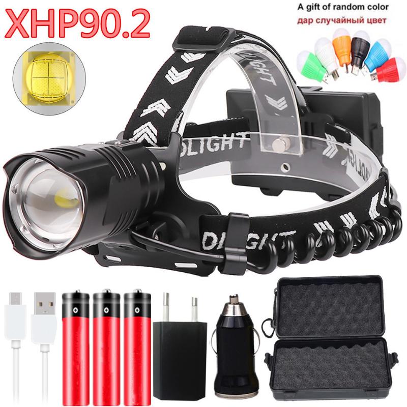 

Super Bright Xhp90.2 Led Headlamp Headlight Head Lamp Torch Lantern Bulbs Zoom In / Out Lithium Ion 3* 18650 Rchargeable Battery
