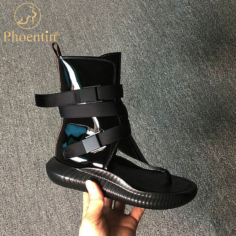 

Phoentin rome style summer boots Split Toes Belt Buckle Shoes Women Cool Boots flat gladiator sandals platform new 2020 FT1059, Black