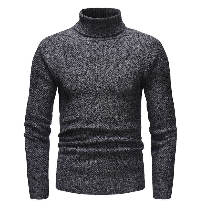

Autumn Winter Turtleneck Men Cotton Pullover Warm Solid Thick Long Sleeve Soft Clothes Knitted Casual Male Sweater Pull Homme, Black