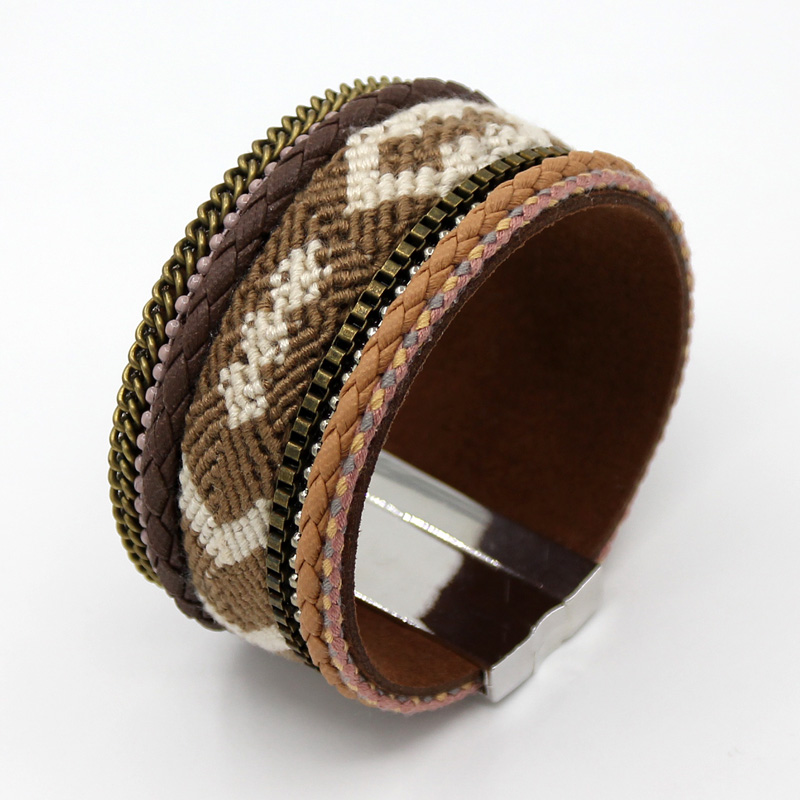 

FONGOS Jewelry Vintage Bracelets for Women high quality Weave Wool Chain Leather Magnet Clasp Bangle Bracelet