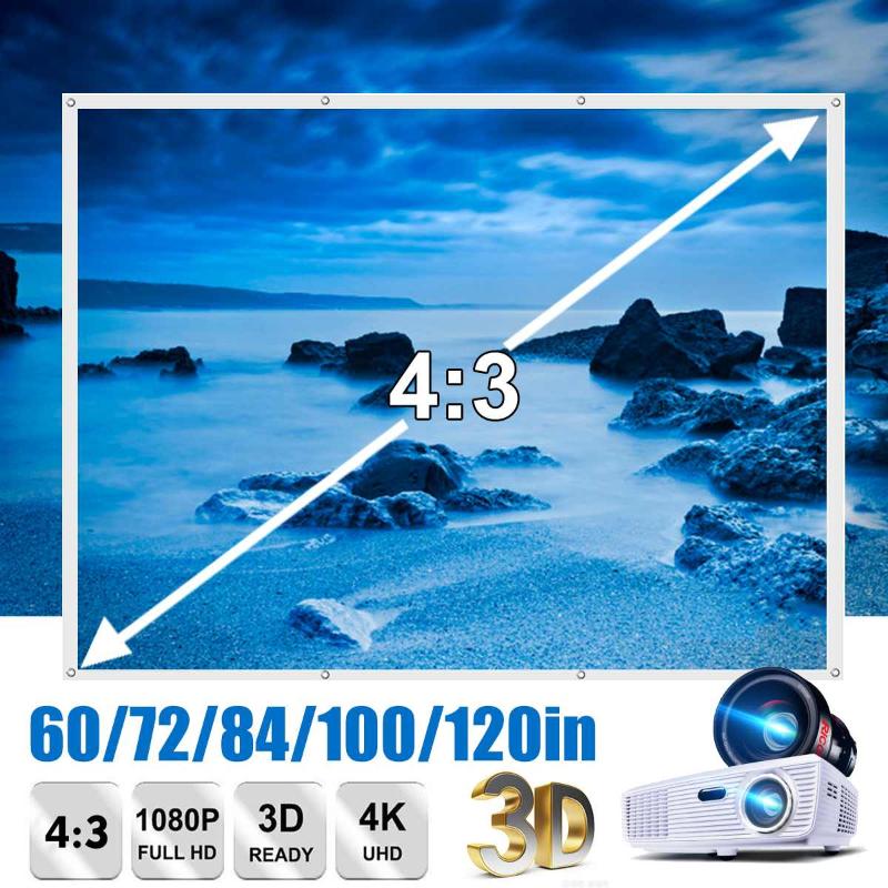 

4:3 Projector Curtain Anti-light Screen 60 72 84 100 120 Inch Polyester For Home Outdoor Theater Movies Proyectores Meetings