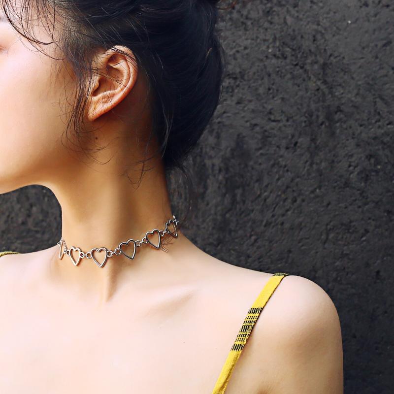 

Fashion Hearts Peandants Statement One Piece Chain Choker Necklaces Women Collare Mujer Grunge Steampunk Neckalce Jewelry