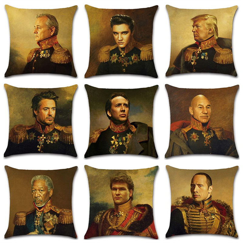 

2020 New American celebrities Cushion Cover Trump Jushi Johnson Nicolas Cage sofa Cotton Liene Pillow Cover office pillowcase