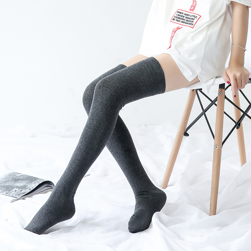 

2 pairs Autumn Winter Cotton Thigh Stockings Women Walking Active wear Knee High Boot Socks Solid Color Breathable Stocking, Black