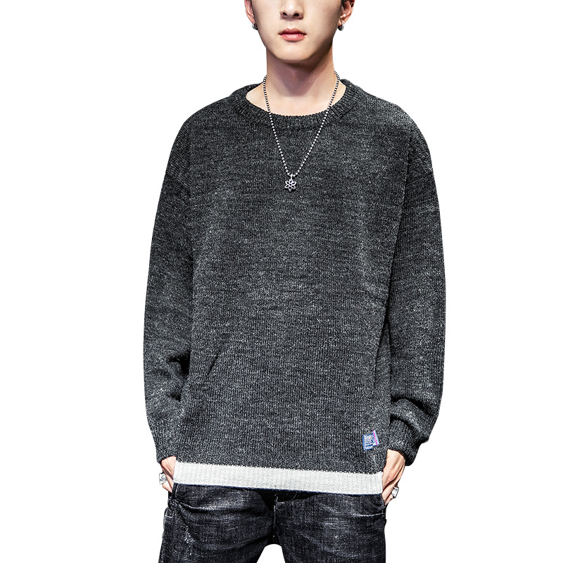 

2020 O-neck Cotton Pullover Patchwork Spacious Autumn Winter Warm Perfect Quality Clothes Knitted Casual Male Sweater Pull Homme, Blue