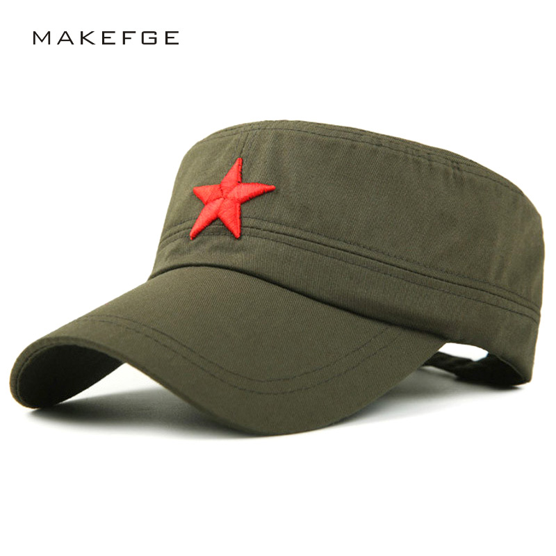 

NEW Cotton cap for Men women red star Embroidery sailor vintage Hat men's flat camouflage leisure summer captain cap, Green