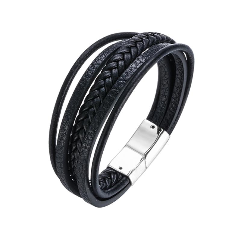 

Men's Braided Leather Bracelets with Magnetic Bracelet for Man Male Multi-layer Handmade Mens Buckle Bracelet Gift Black Brown