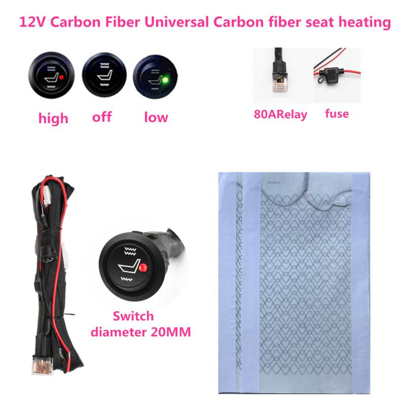 

12V universal carbon fiber seat heating heater pad car heater round switch heated seat cover warm support Autumn winter