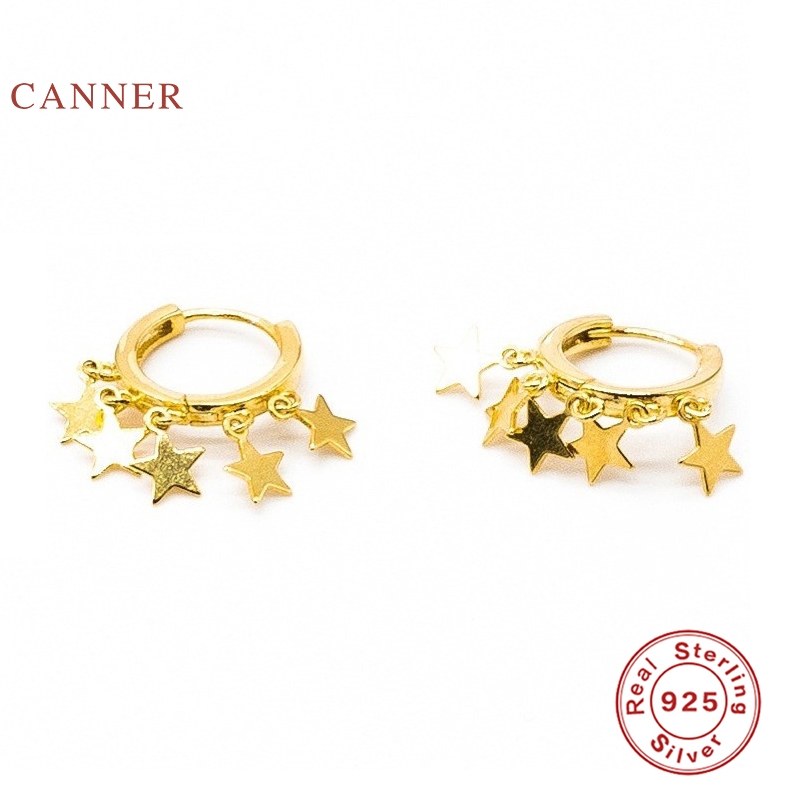 

CANNER Real 925 Sterling Silver Earrings For Women Five-pointed Star Tassel Earrings Hoops Zircon Korean Gold Jewelry Pendientes